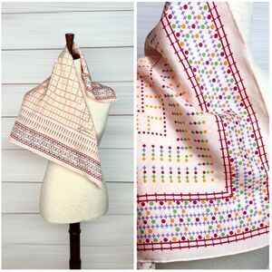 Liz Claiborne Silk Scarf Vintage Peach Polka Dot Hand Rolled Japan 26x26 inches